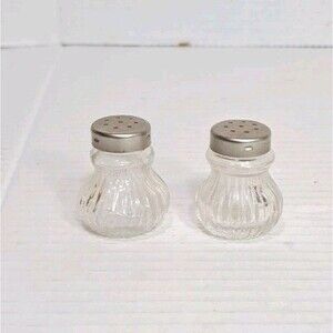 Vtg Wilhelm Wagenfeld Bauhaus Glass Salt & Pepper Shakers 1.5" Emson 1970s 1975